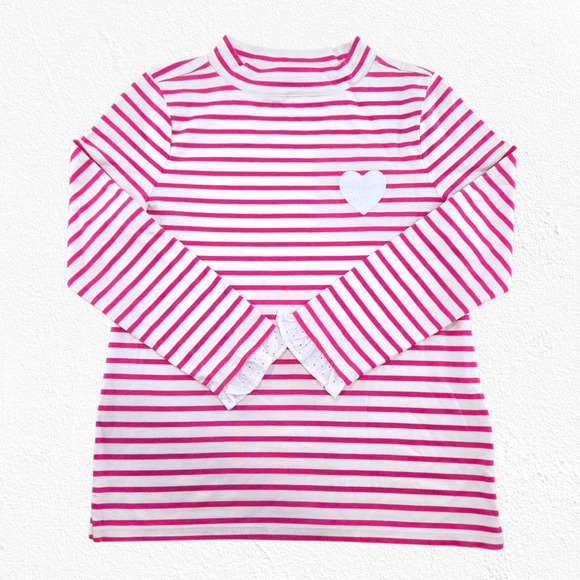 Talbots Pink White Stripe Cotton Heart Mock Neck Long Sleeve Shirt Size Small - Picture 1 of 11